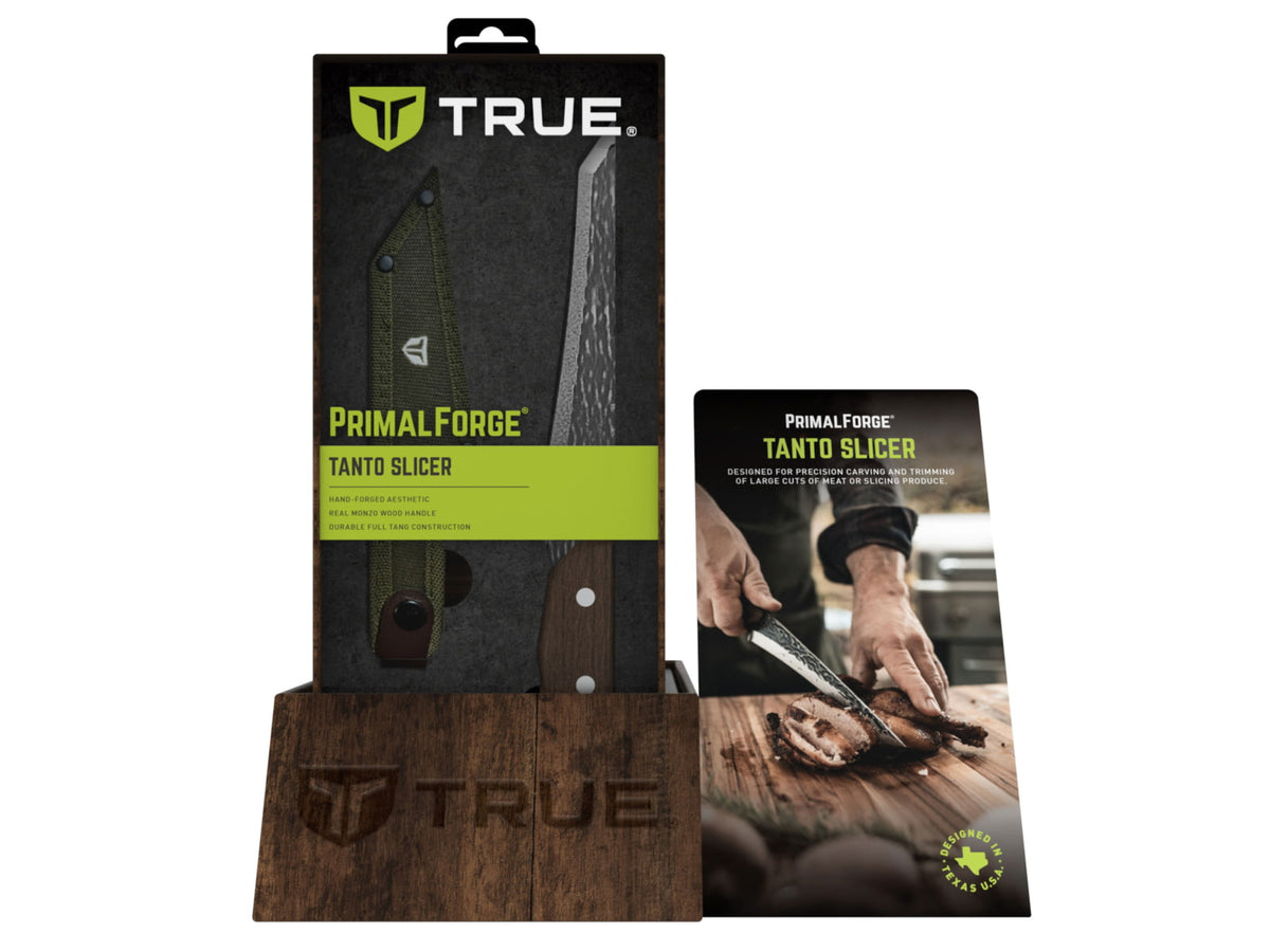 TRUE Primal Forge Tanto Slicer Kitchen Knife 5Cr15MoV Stainless Steel Monzo Wood Handle Black