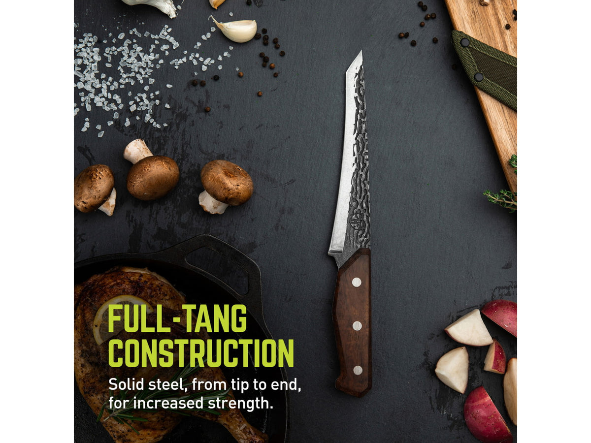 TRUE Primal Forge Tanto Slicer Kitchen Knife 5Cr15MoV Stainless Steel Monzo Wood Handle Black