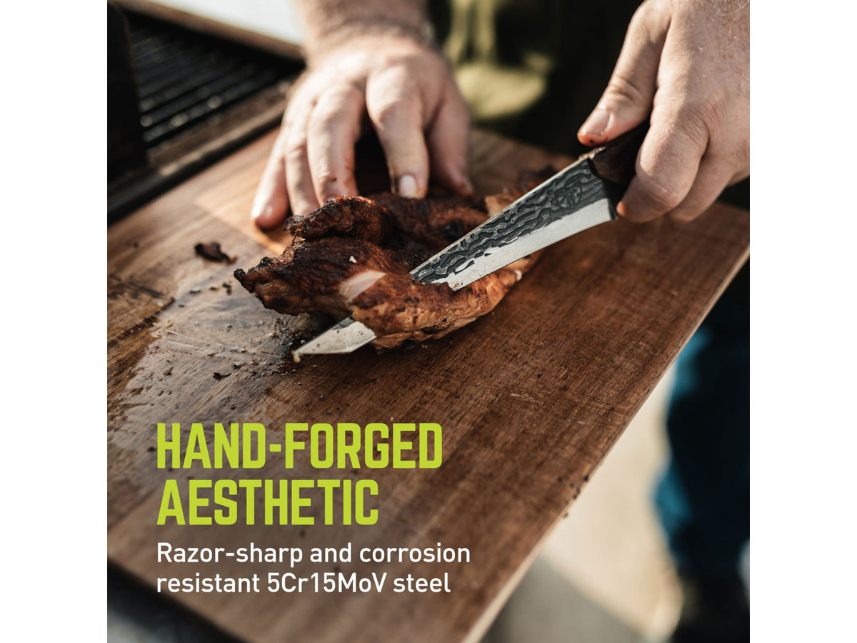 TRUE Primal Forge Tanto Slicer Kitchen Knife 5Cr15MoV Stainless Steel Monzo Wood Handle Black