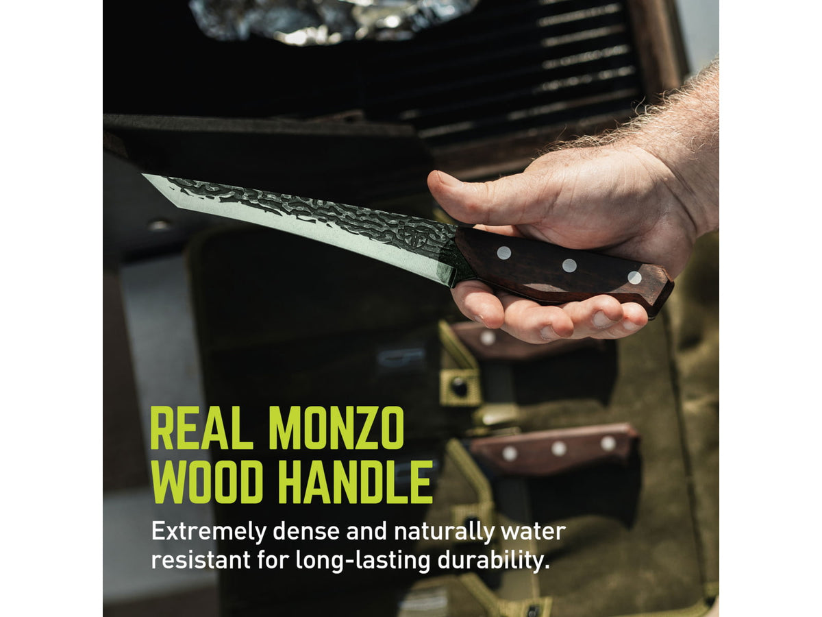 TRUE Primal Forge Tanto Slicer Kitchen Knife 5Cr15MoV Stainless Steel Monzo Wood Handle Black