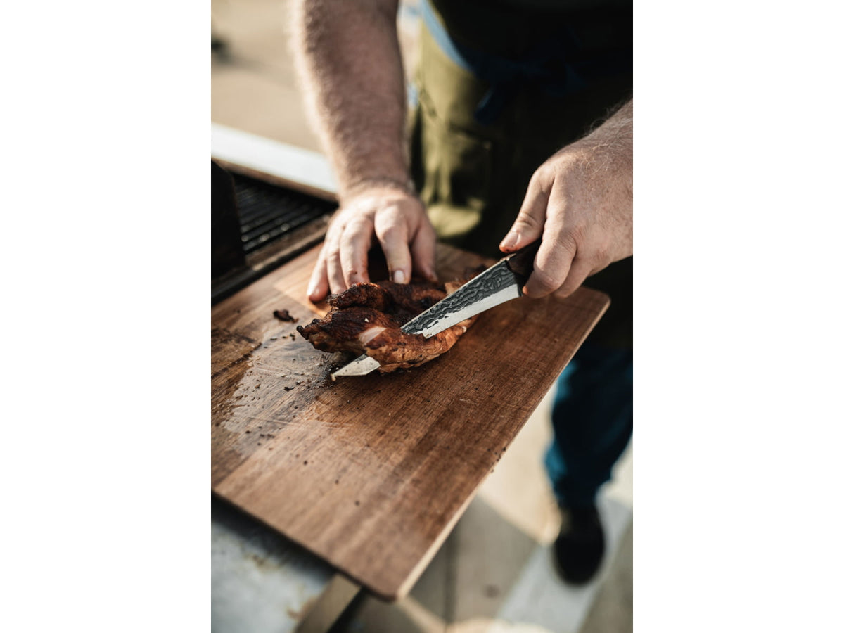 TRUE Primal Forge Tanto Slicer Kitchen Knife 5Cr15MoV Stainless Steel Monzo Wood Handle Black