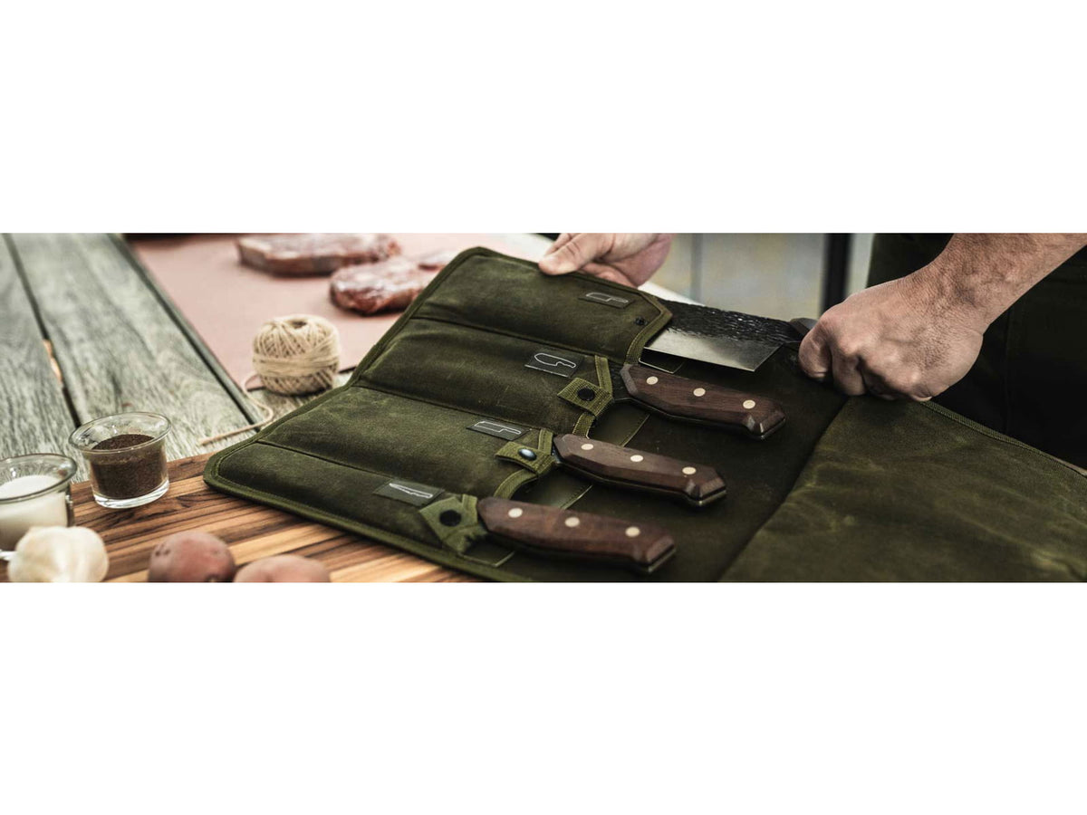 TRUE Primal Forge Wax Canvas Roll Kitchen Knife Green