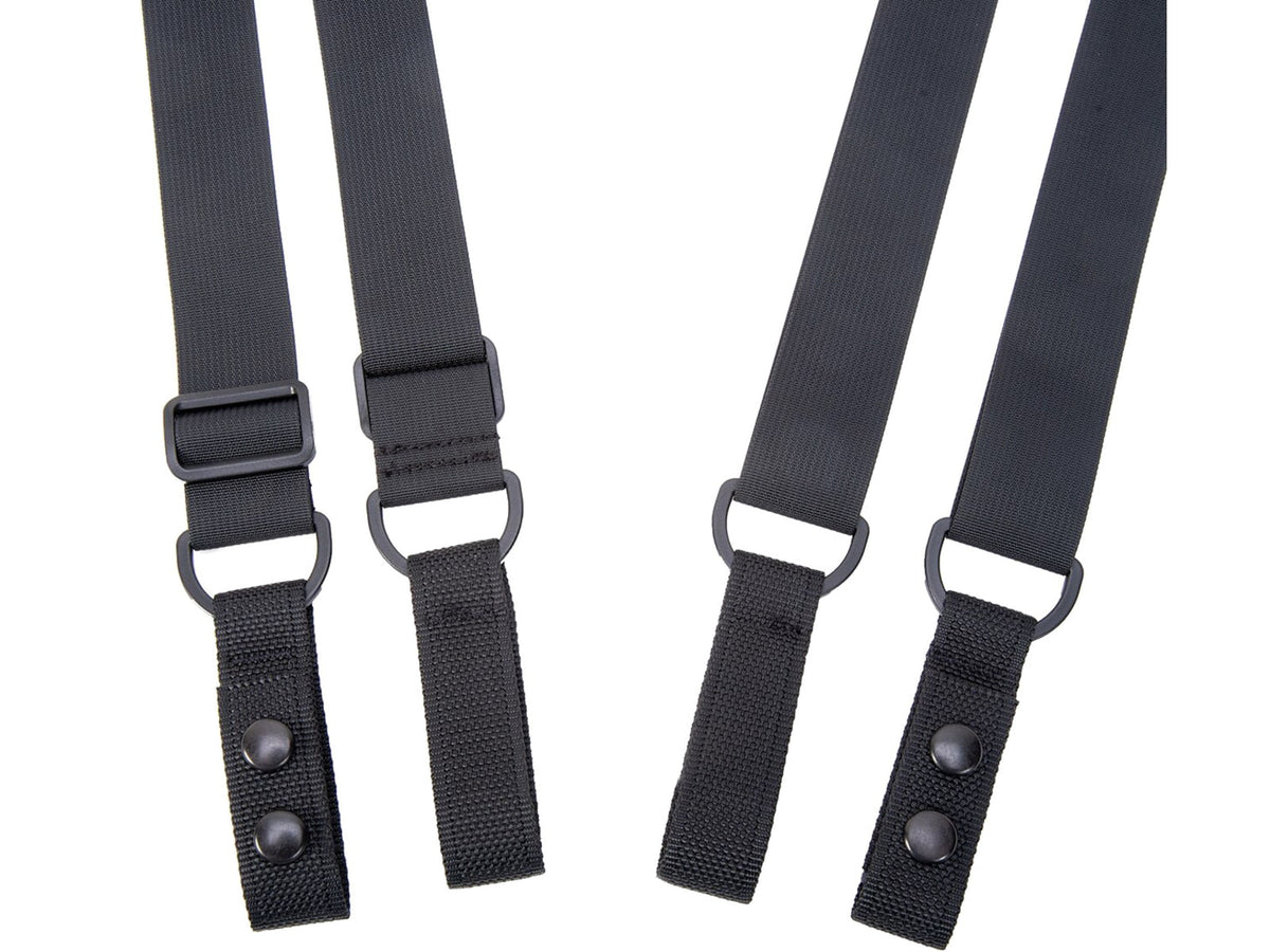 TUFF Products 4-Point Tactical Duty Suspenders w/ Adj. H Harness Black Plain Keepers 1.5in. Webbing