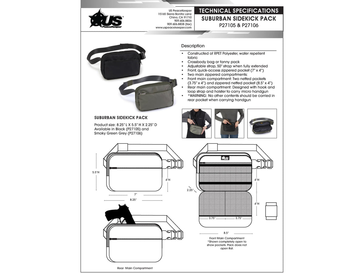 Us Peacekeeper Sidekick Pack Black W/ Pocket For Micro Gun Black P27105