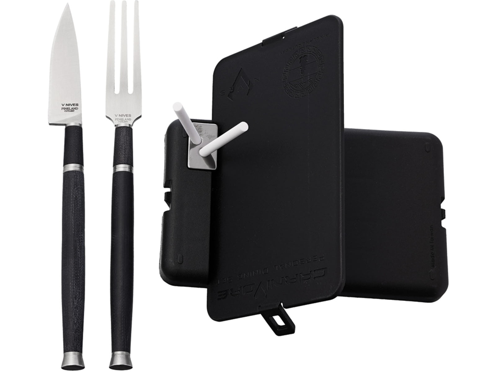 V NIVES Pineland CarniVore Dining Set VG-10 Knife Blade Black G10 Handles Injection Molded Case VPDS28PGBK