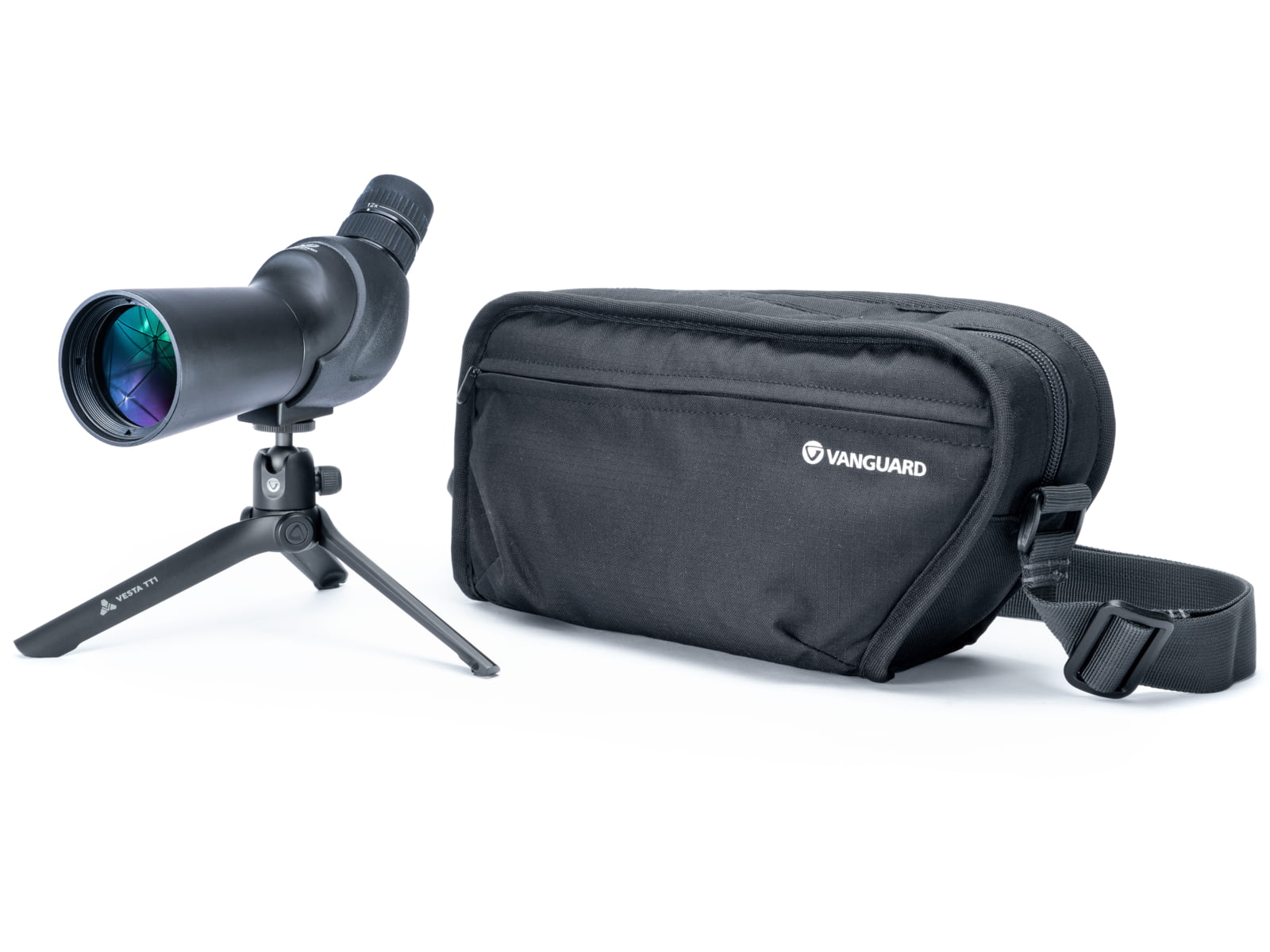 Vanguard Vesta 350A 12-45x50mm Angled Spotting Scope Kit w/ Tabletop Tripod and Soft-Sided Carrying Bag Black Vesta 350A