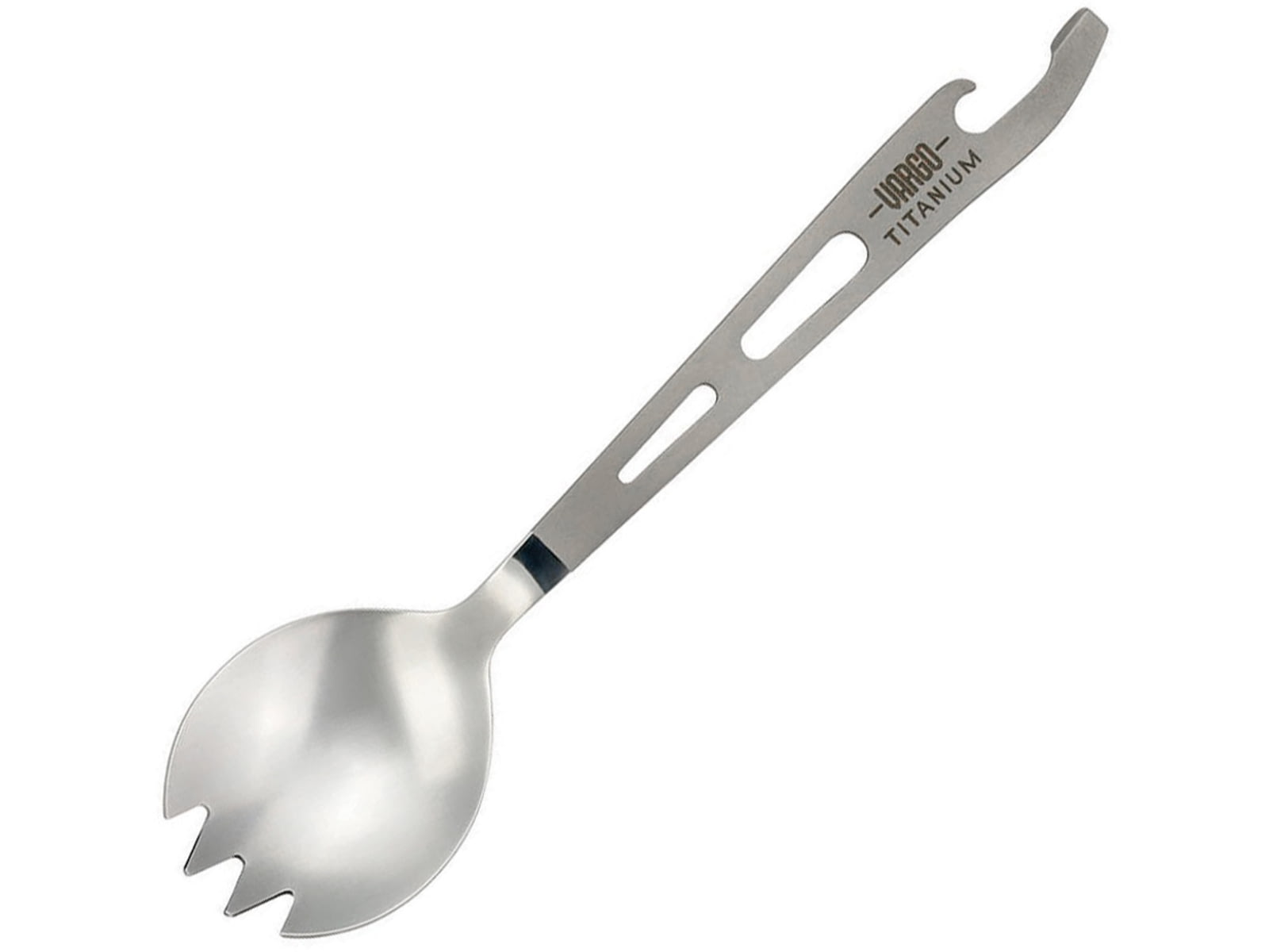 Vargo Scork with integrated can/bottle opener 6.25in Overall 0.4Oz Spork With Integrated Can/Bottle Opener Titanium Construction T-222