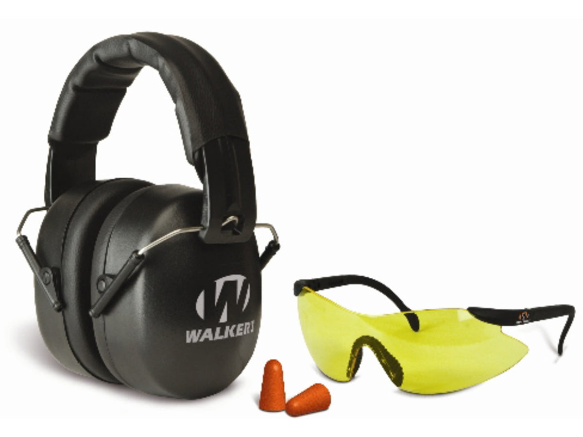 Walkers EXT External Folding Range Shooting Ear Muffs 30 dB NRR Black w/Glasses and Plugs GWP-FM3GFP