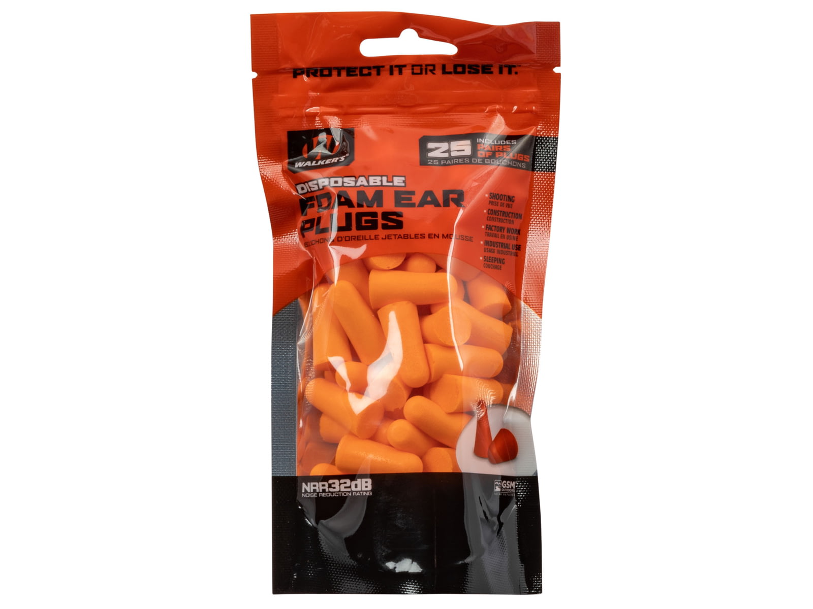 Walkers Foam Ear Plugs 32 Db Orange 25 Pairs Gwpfp25Bag