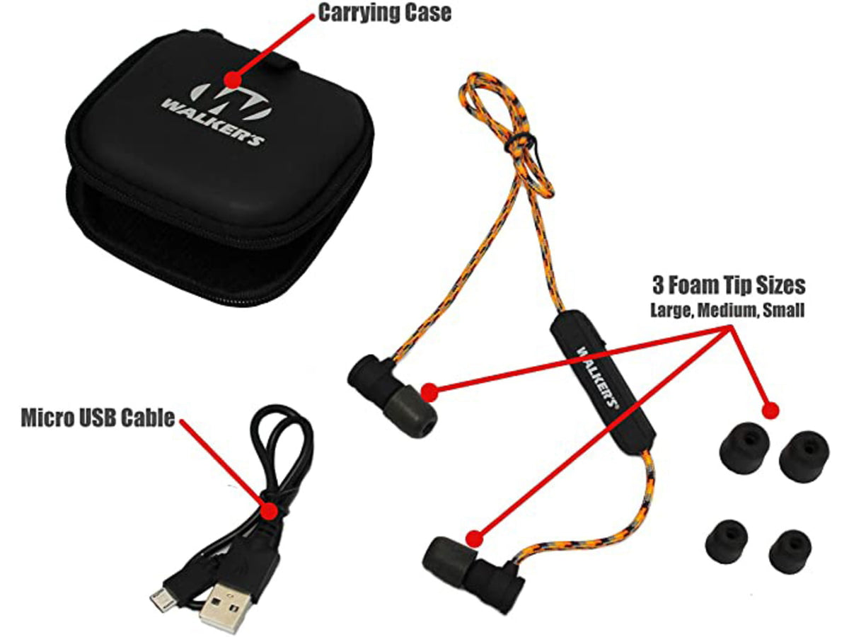 Walkers Flexible Bluetooth Neckband Ear Buds 30 dB NRR Orange GWP-RP-BT