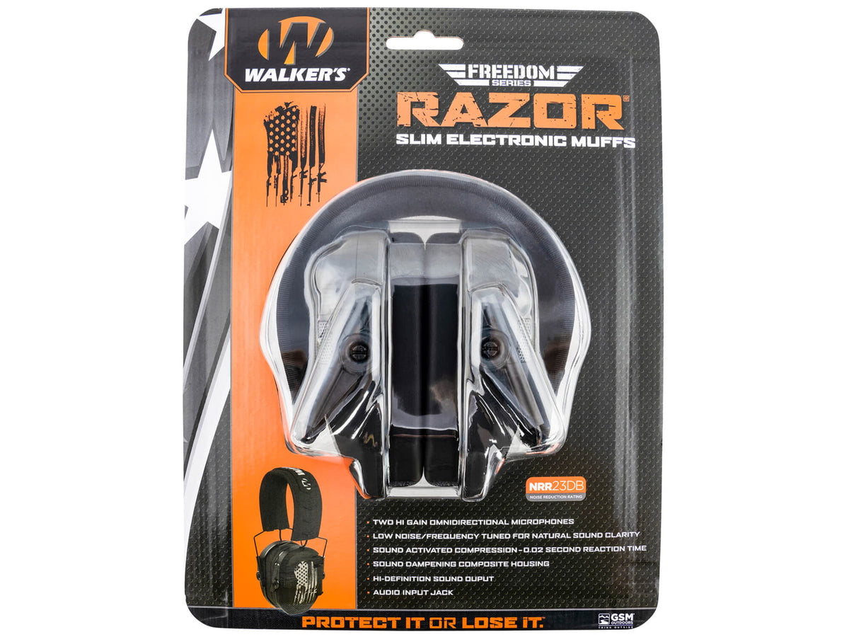 Walker's WP-RSEMFS-FLG Razor Freedom Muff 23 DB Over The Head Polymer Black Ear