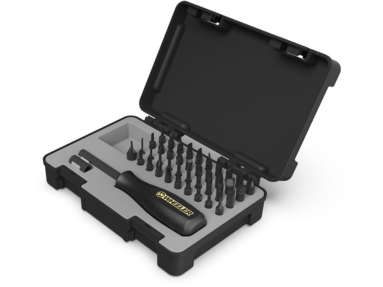 Wheeler Engineering Gunsmithing Screwdriver Set Hollow-Ground Flat Bits Texturized Rubber Grip Black Phosphate 43-Pack