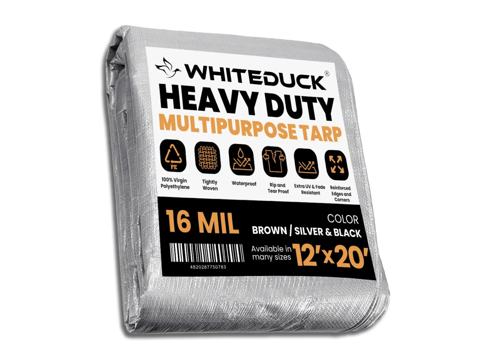 White Duck Super Heavy Duty Poly Tarp Silver/Black 12x20ft PT-12x20-SB