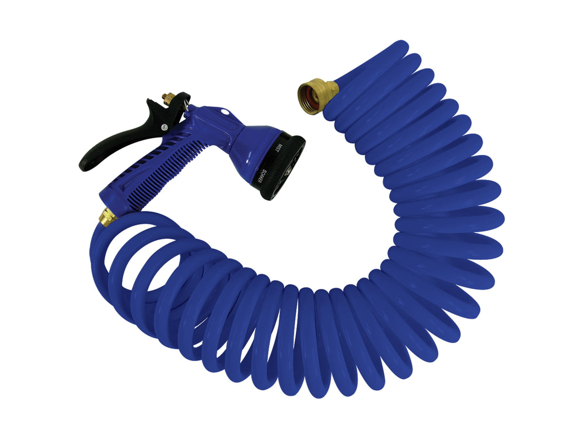 Whitecap Blue Coiled Hose w/Adjustable Nozzle 50' P-0442B