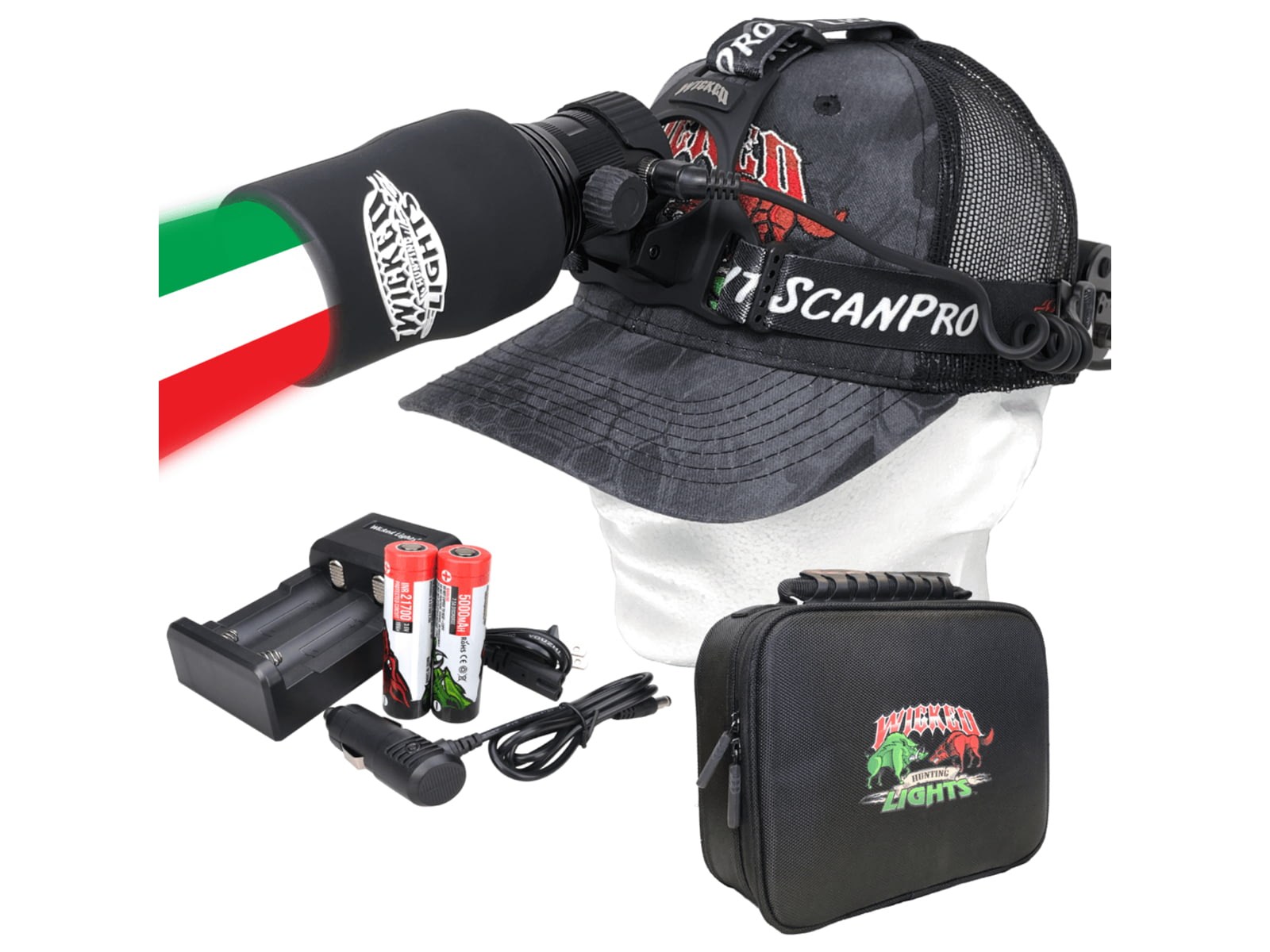 Wicked Hunting Lights ScanPro iC 3-Color-In-1 GEN4 LED Night Hunting Headlamp Black
