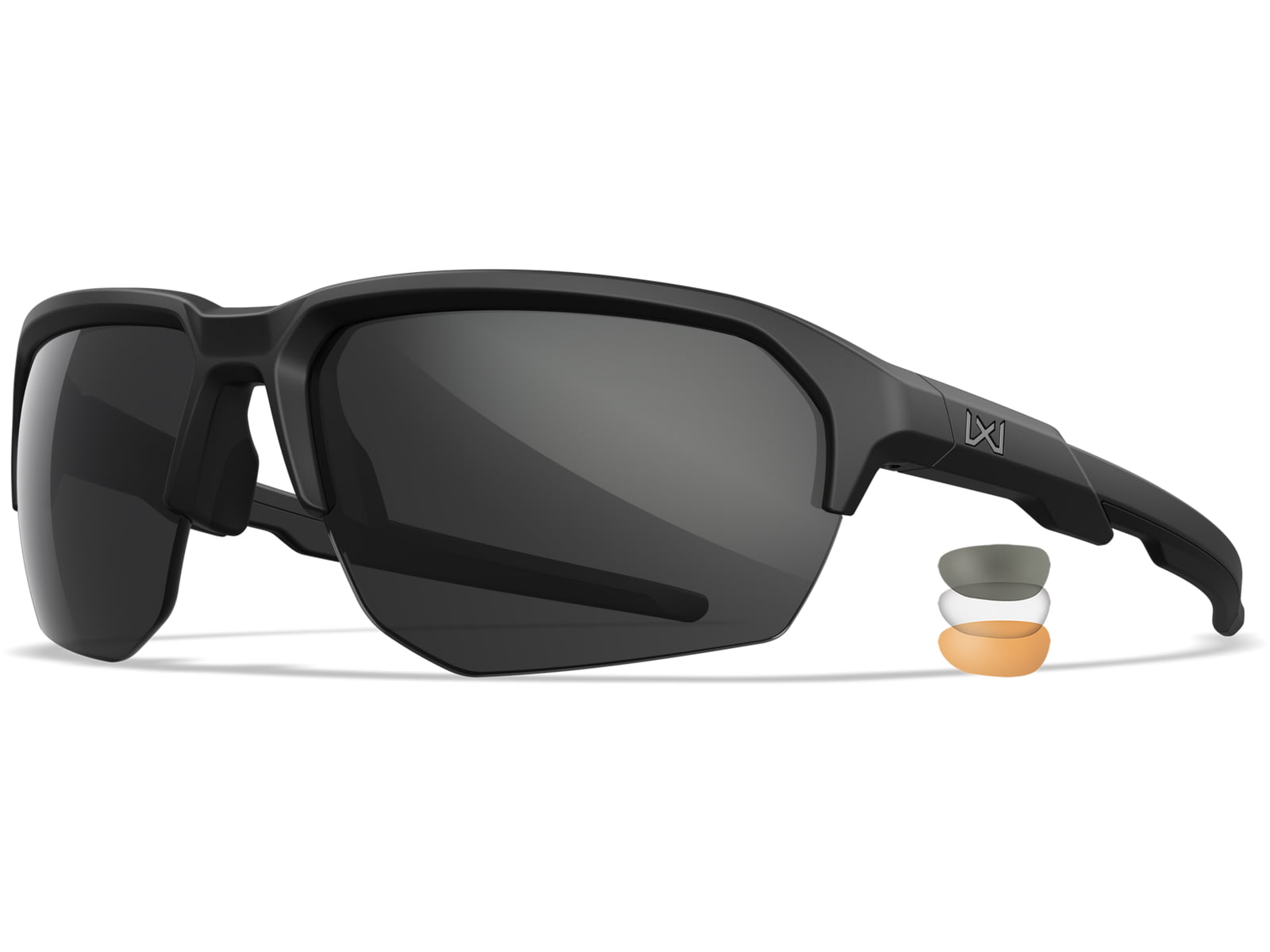 Wiley X Changeable Series Jakl Captivate Non-Pol Sunglasses Matte Black Frame Grey Clear Rust Lens