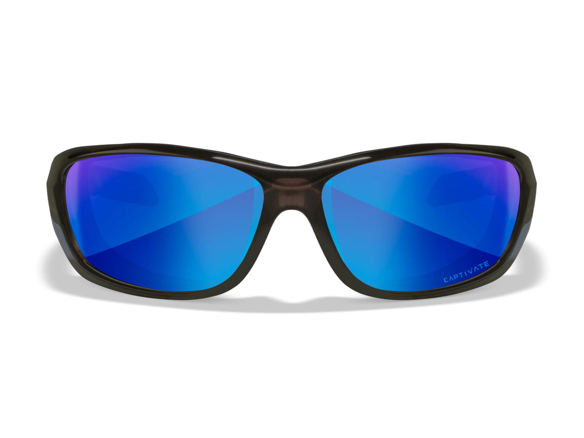 Wiley X WX Gravity Sunglasses Black Crystal Frame Captivate Pol Blue Mirror Lenses