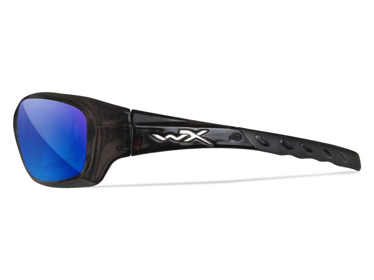 Wiley X WX Gravity Sunglasses Black Crystal Frame Captivate Pol Blue Mirror Lenses