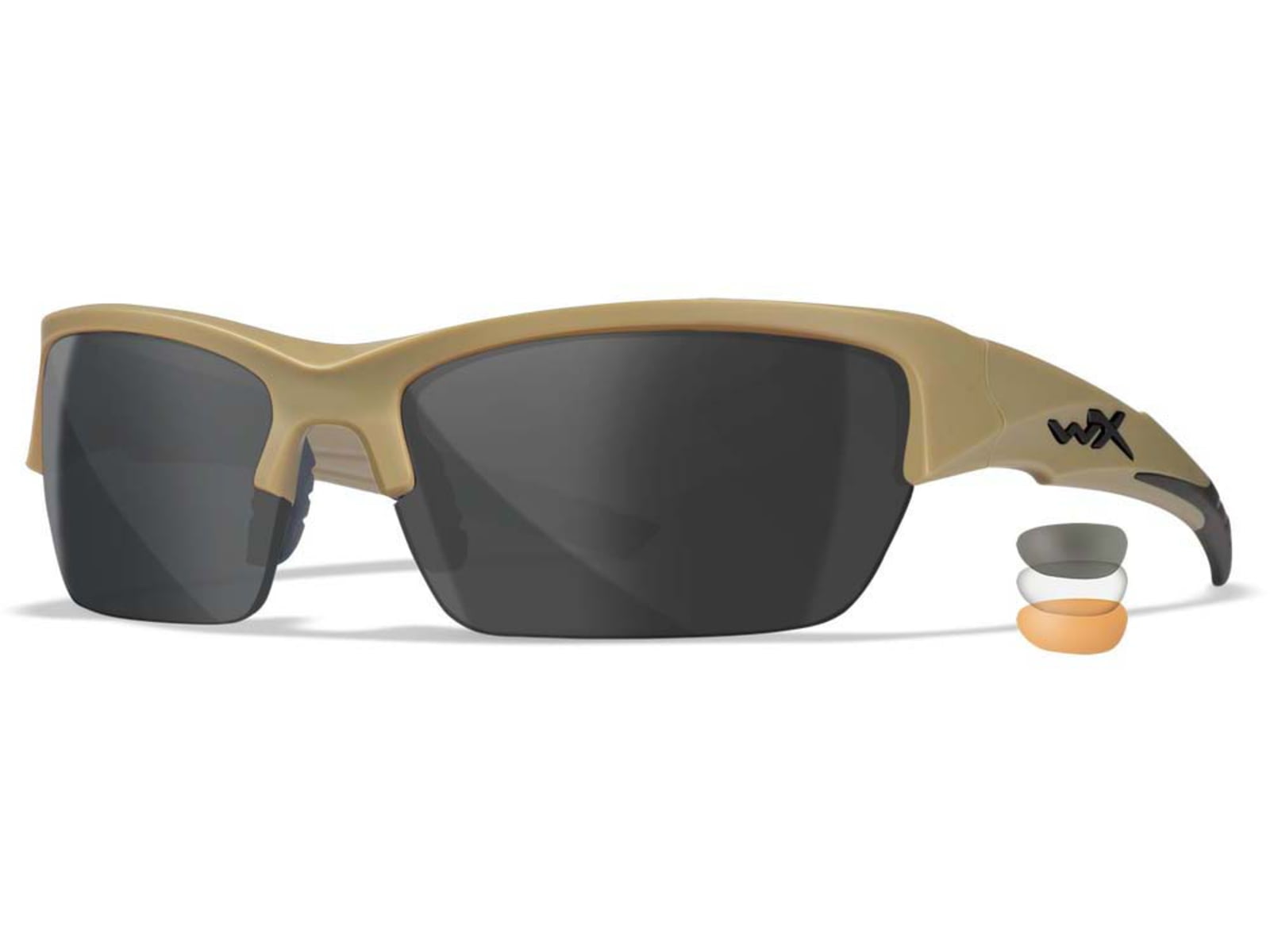 Wiley X WX Valor Sunglasses Tan Frame Grey/Clear/ Rust Lenses Medium CHVAL06T