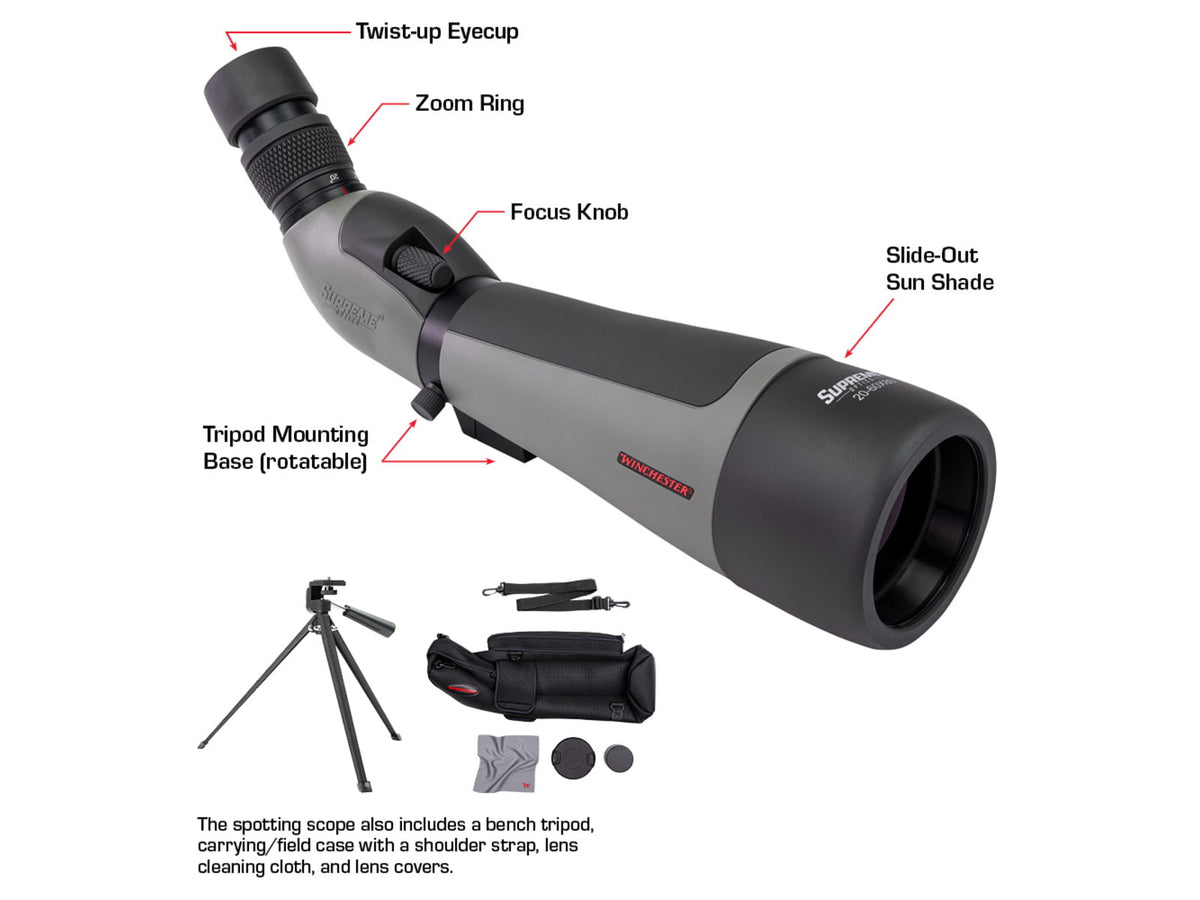 Winchester Supreme Optics W20-60x80mm Spotting Scope Angled Black/Gray WQ-SS-SPRM13-20-60x80