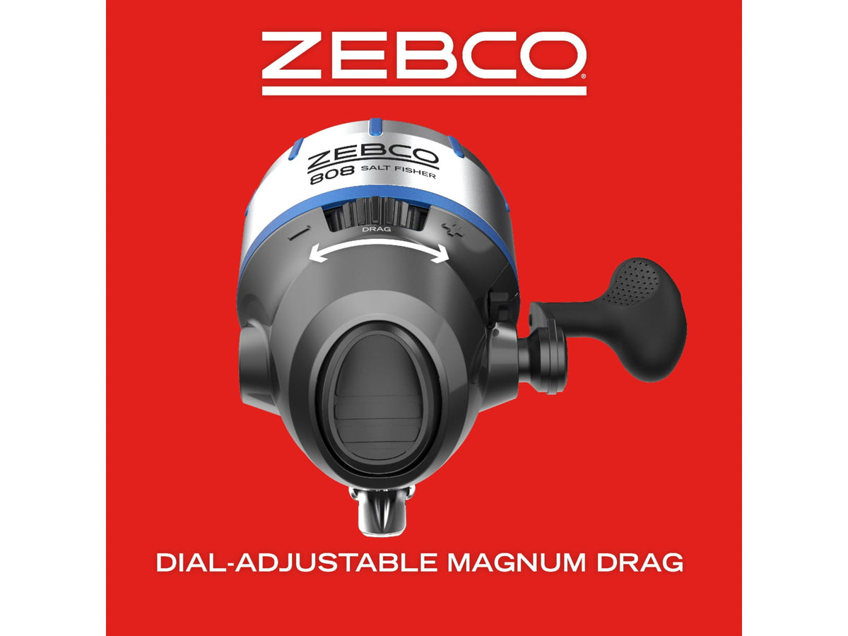 Zebco 808 Saltfisher Spincast Reel SZ 80 Reel Changeable Righ/Left Retrieve Pre-Spooled w/ 20lb Zebco Fishing Line Stainless Steel Ball Bearing Drive