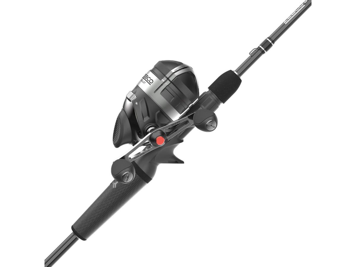 Zebco Bullet Spincast Reel and Rod Combo 6ft 6in 2-PC IM8 Graphite Pole w/ MaxTac Grip Rod Handle Changeable Righ/Left Retrieve Black