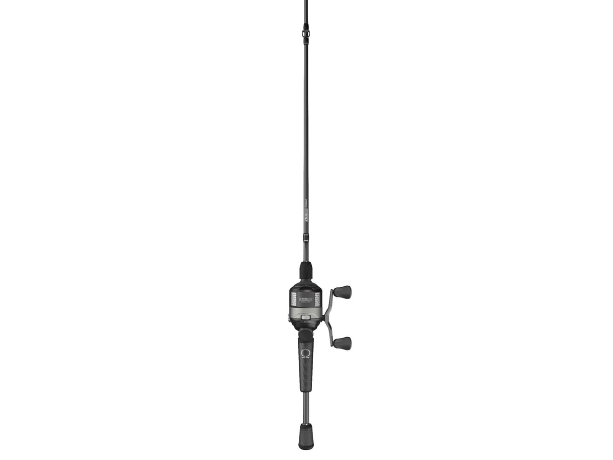 Zebco Omega Pro Spincast Reel and Rod Combo 6ft 2-PC IM6 Graphite Pole Split MaxTac Grip Rod Handle SZ 30 Reel Pre-spooled w/ 10lb Zebco Line Black