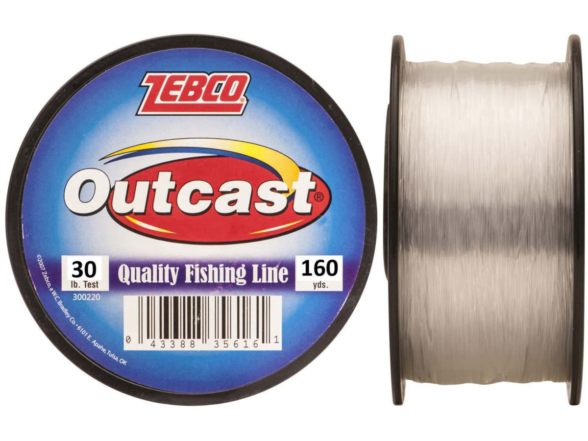 Zebco Outcast Monofilament Fishing Line 160-Yards 30lb Low Memory and Stretch High Tensile Strength Clear