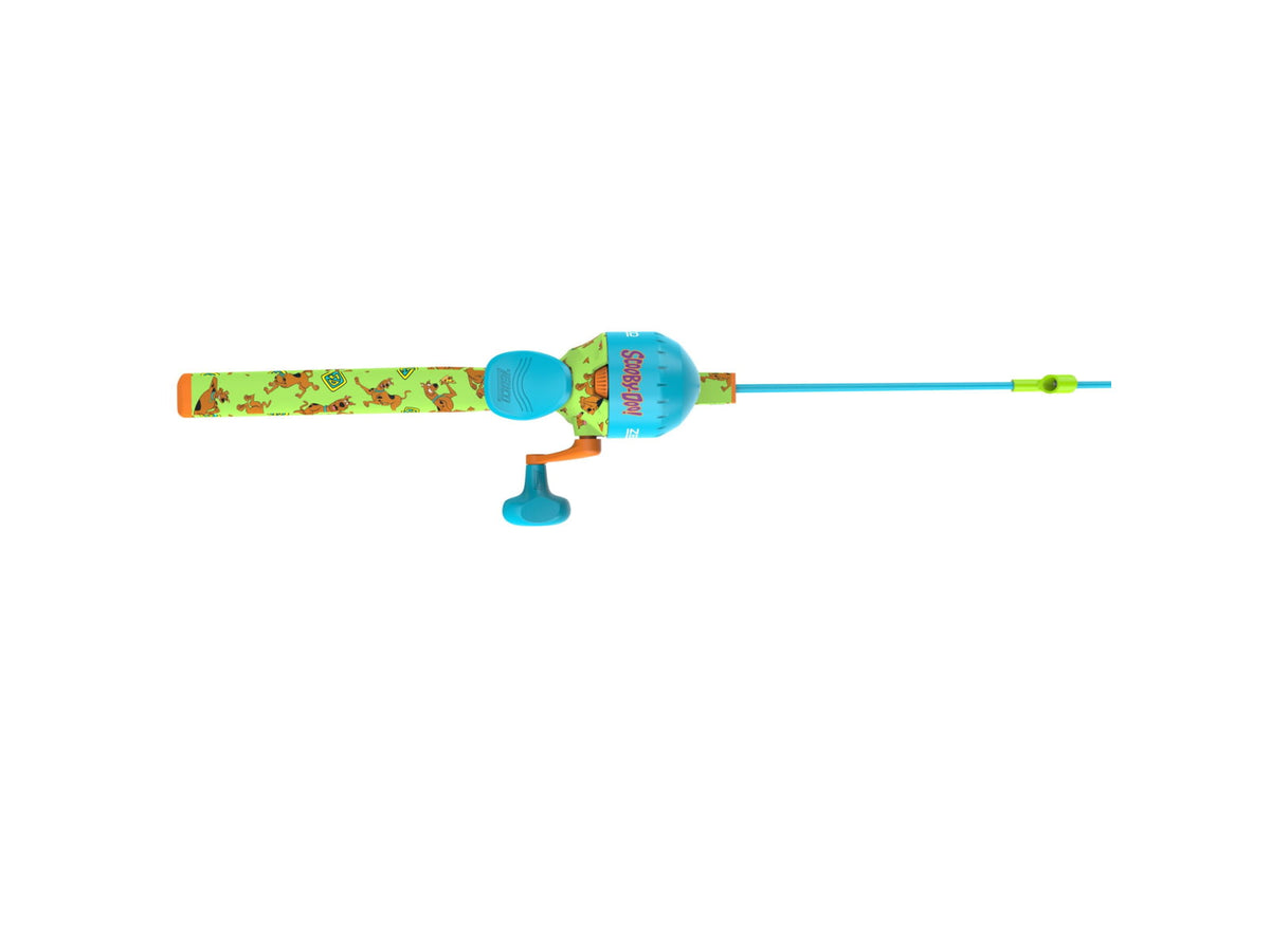 Zebco Youth Scooby Doo Floating Spincast Reel and Rod Combo 29in Fiberglass Rod Light Moderate SZ 20 Reel RH Retrieve Pre-Spooled w/ 6lb Line Green