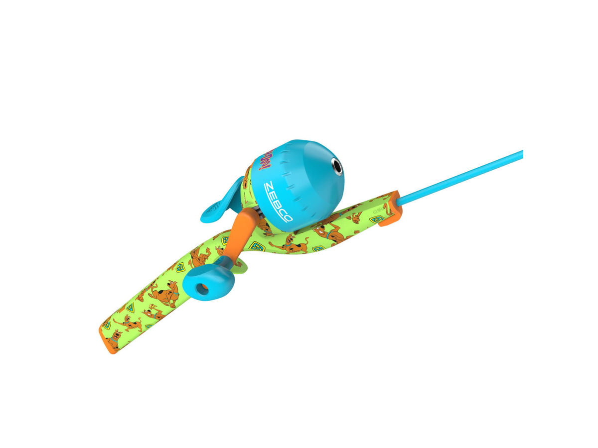 Zebco Youth Scooby Doo Floating Spincast Reel and Rod Combo 29in Fiberglass Rod Light Moderate SZ 20 Reel RH Retrieve Pre-Spooled w/ 6lb Line Green