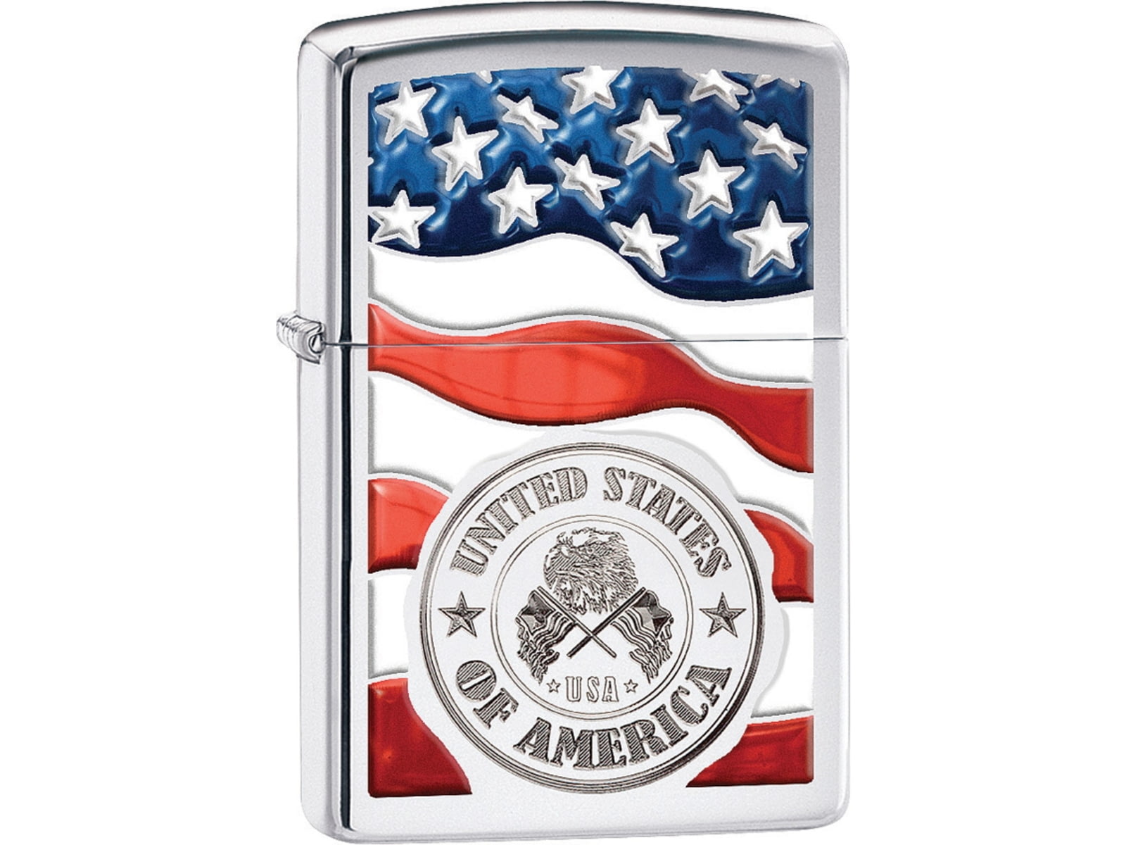 Zippo American Stamp on Flag Lighter High Polish Chrome 1.44in x 2.25in 29395