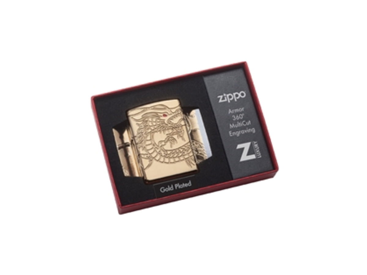 Zippo Chinese Dragon Lighter High Polish Gold Plate 29265