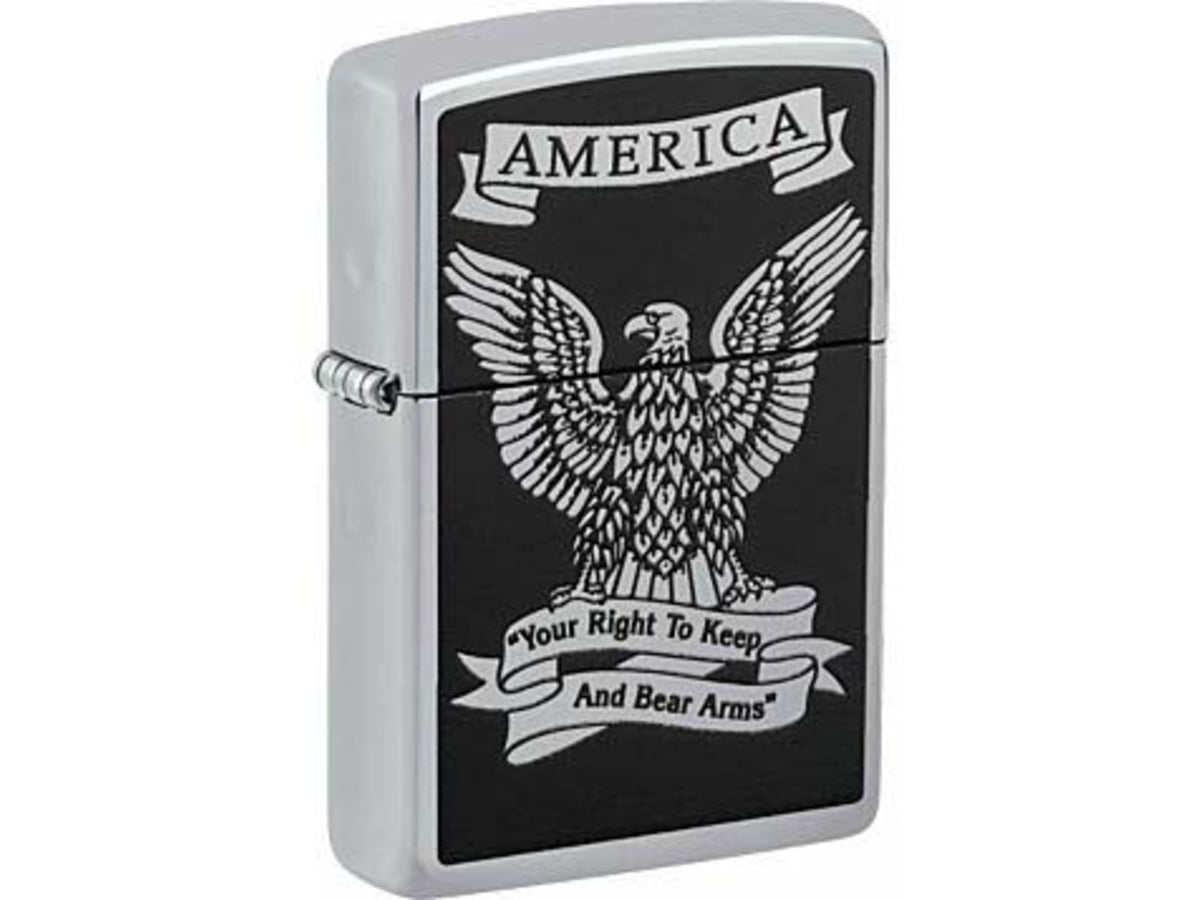 Zippo Black and White Americana Lighter Right to Bear Arms Chrome 29290000023